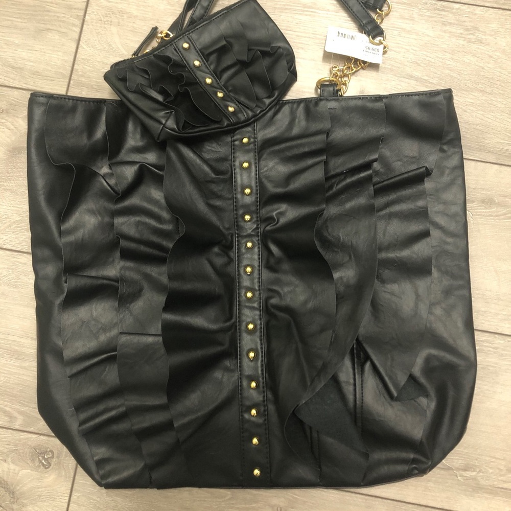 DSW black faux leather large tote bag